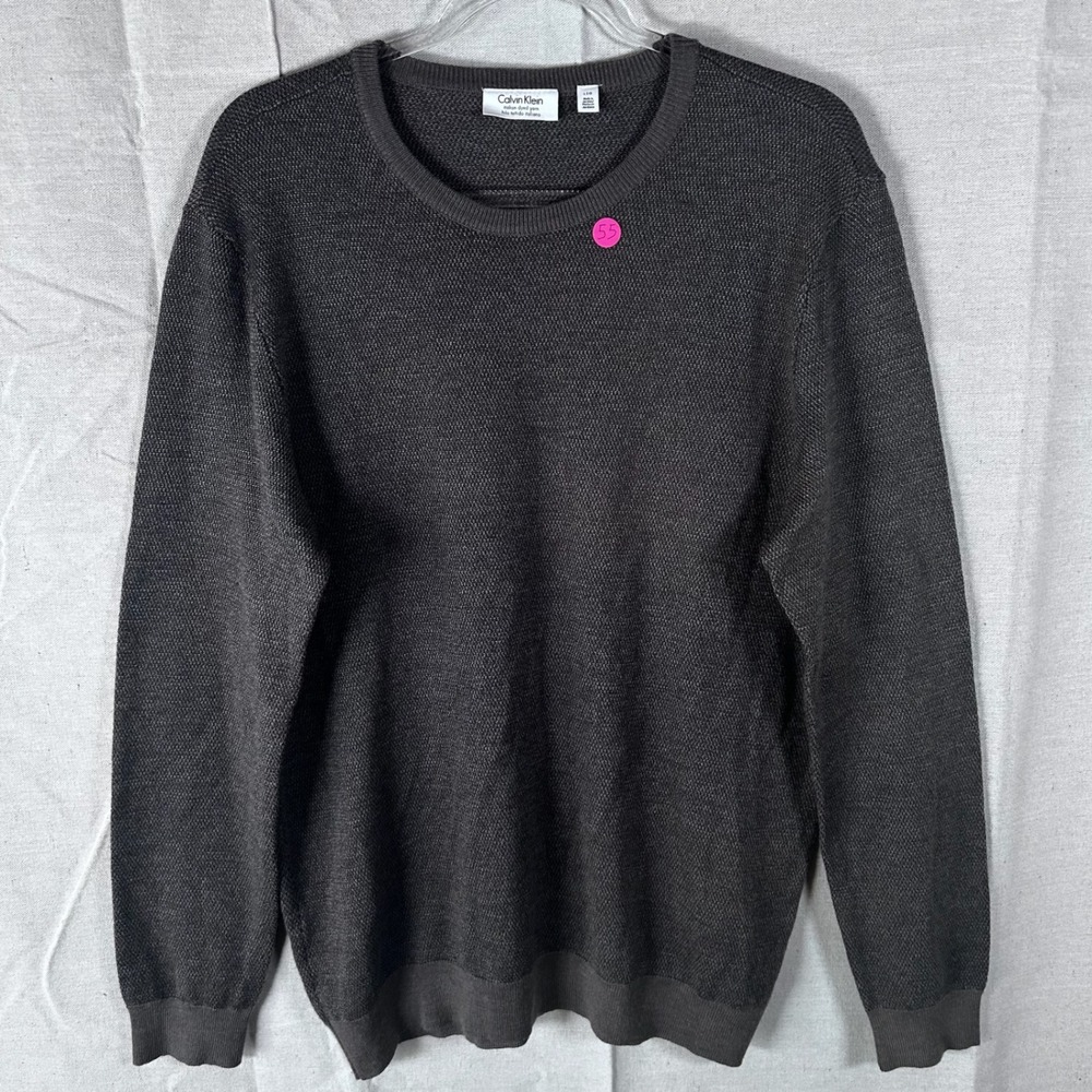 Calvin Klein Mens Merino Wool Blend Crewneck Sweater Italian Grey Large